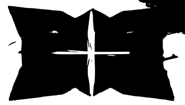 Abstract black brush stroke set with rough textured marks in 2x2 grid on white featuring dynamic chaotic strokes with stark contrast and vector style