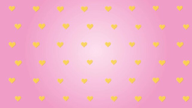 Golden hearts loop animation, changing size on pink background for Valentine's Day