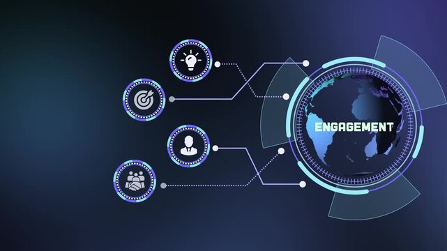 Digital customer engagement and communication vector illustration featuring global network connectivity with interactive business icons.
