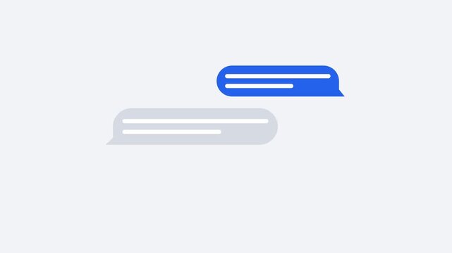 Flat Design Chat Thread With Cobalt Blue And Grey Bubbles Typing Dots Resolving Into Reply Message On Soft Off White Background In 4K Horizontal Full Frame