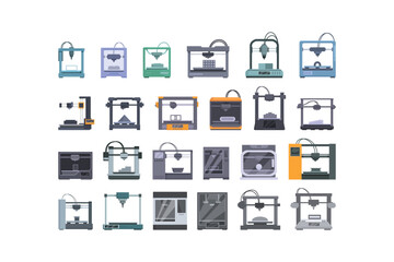 Fototapeta premium Assortment of 3d printer featuring various desktop and industrial manufacturing machines for additive fabrication