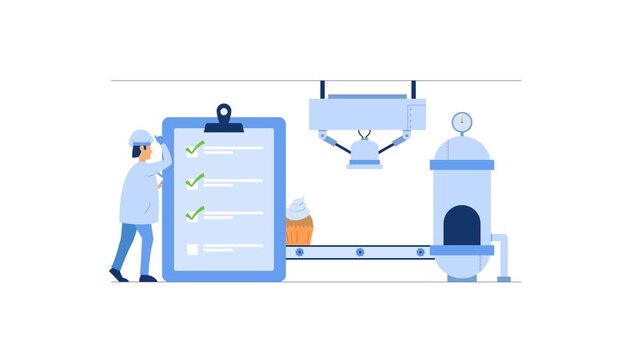 Food quality check animation with bread production for presentation element design. transparent background