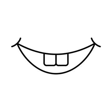 Simple line drawing of a smiling mouth with two teeth