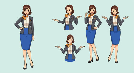 Obraz premium Set of anime style business woman characters in various poses.