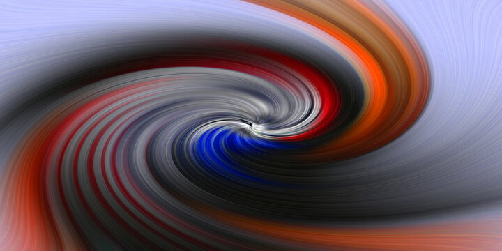Vibrant tri color spiral effect background with red black blue wave lines.