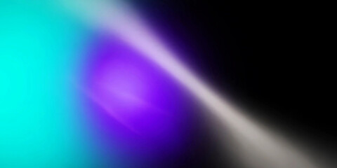 Fototapeta premium Modern abstract gradient background with glowing turquoise and purple light leaks on a dark black background