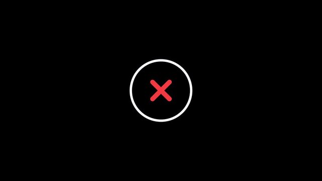  Minimalist Thin White Circular Outline Ring with Flashing Red Close Cancel Cross Icon Animation 6 Seconds Loop on Alpha Channel 4K