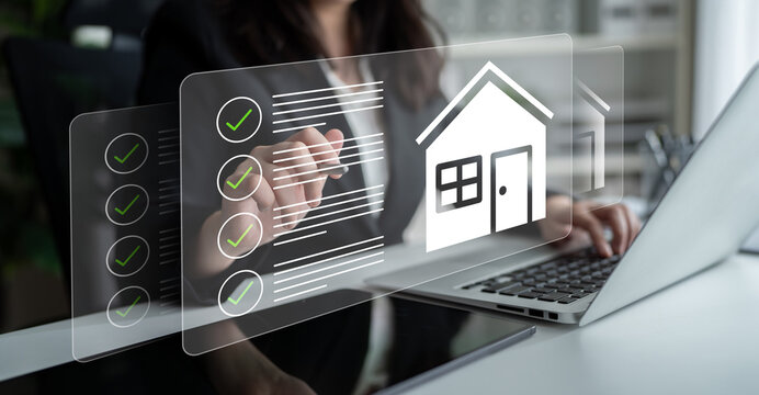 Modern digital interaction showcases a real estate transaction, highlighting technology in the property market with virtual checklists and professional engagement. Gantry