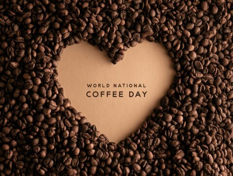World national coffee day heart shape made from coffee beans