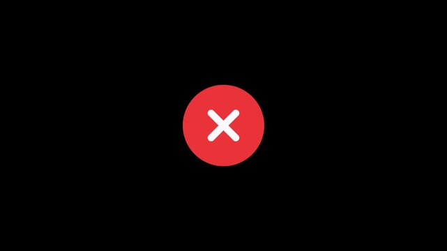  Futuristic Cyber Red Rejection Glitch Wobble Shake Error Cancel Cross Icon Motion Graphics 6 Seconds Loop on Alpha Channel 4K