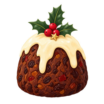 Christmas Pudding &mdash; Traditional Fruit Cake Illustration