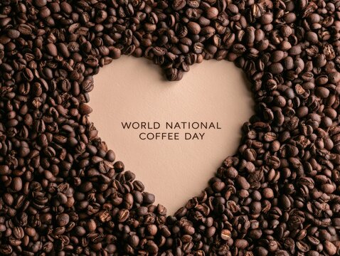 World national coffee day heart shape with coffee beans background