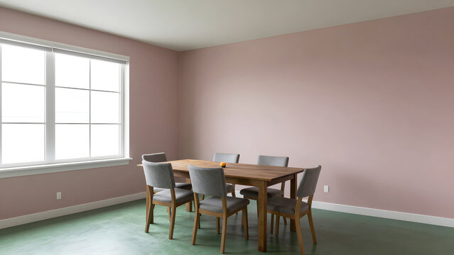 Modern dining room interior with wooden table and chairs