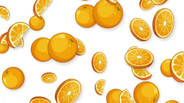 Falling Whole Oranges and Sliced Citrus Fruit on White Background