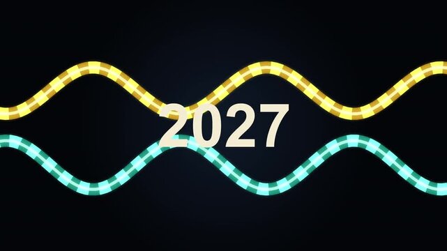 Abstract 3d animation of snake bodies with dates 2024 and 2025 slowly crawling, new year celebration