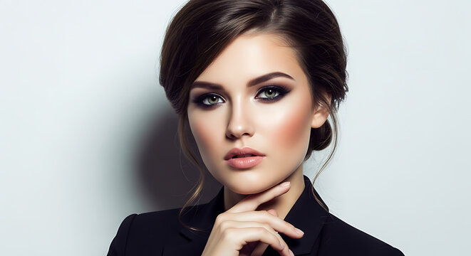 Portrait of a beautiful young woman with professional makeup and elegant hairstyle.