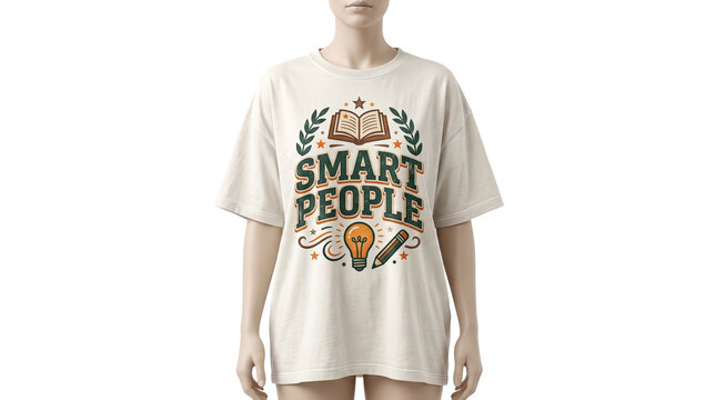 Unisex Oversized Cream Cotton T Shirt Mockup with Smart People Typography Print