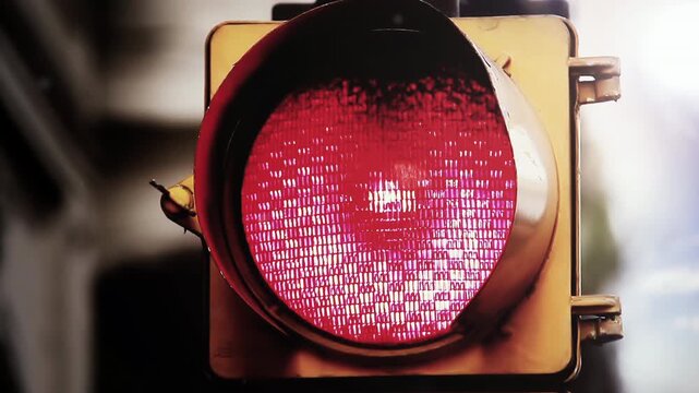 Close-Up of Red Traffic Light Turning On in Buenos Aires, Argentina - 4K