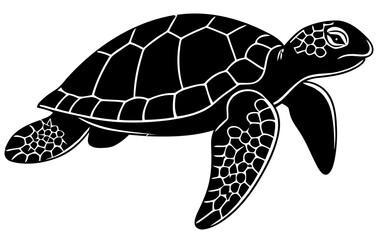 Fototapeta premium Black and white sea turtle graphic silhouette design for marine life conservation and aquatic wildlife themes