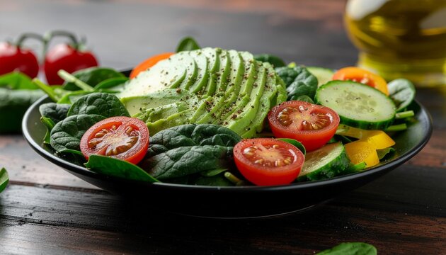 Fresh and Healthy Green Salad with Avocado and Tomatoes