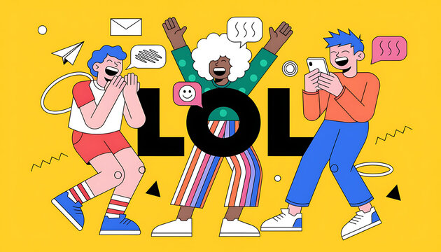 Acronym slang LOL laughing out loud for online humor communication of young people.