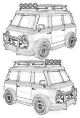 Fototapeta premium Racing Car Van Vector. Extreme Concept Vans Custom Builds. Van Dwellin and Track Culture: Grassroots Racing Series Or Drag Events Where Everyday Utility Vans And Minivans Are Modified For Track Use