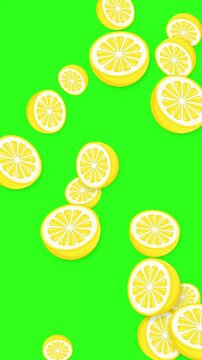Vertical Animation of Lemon Slices Falling Against a Green Background