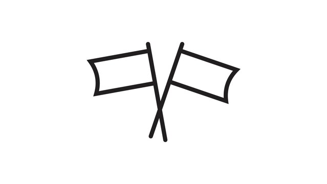 Two crossed flag icons simple line art design for navigation or marking specific locations.