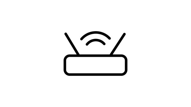 Wireless internet router icon in black lines for network connectivity and data hardware.