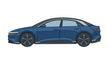 Naklejka premium Modern Blue Electric Sedan Side View Illustration