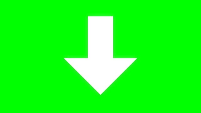 White Animated Bouncing Arrow Pointing Downwards on Chroma Key Green Screen Background for Web Design