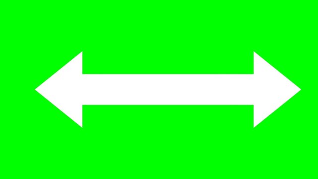 White Double-Sided Horizontal Arrow Icon Isolated on Green Screen Chroma Key Background Animation