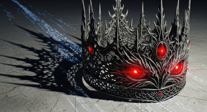 Dark Ornate Crown with Glowing Red Gemstones.