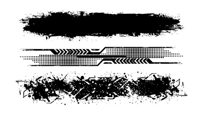 Abstract black grunge and technical racing banners on white