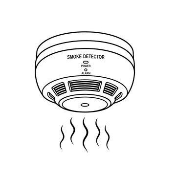 Smoke Detector with Smoke Detection Fire Safety Educational Card Line Art