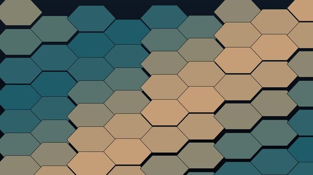 loop 3d animation abstract hexagon background rising falling color change