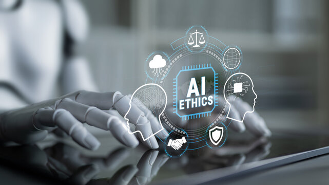 Conceptual Illustration of AI Ethics with Robotic Hand and Digital Icons Representing Ethical Considerations in Artificial Intelligence Fluxor.