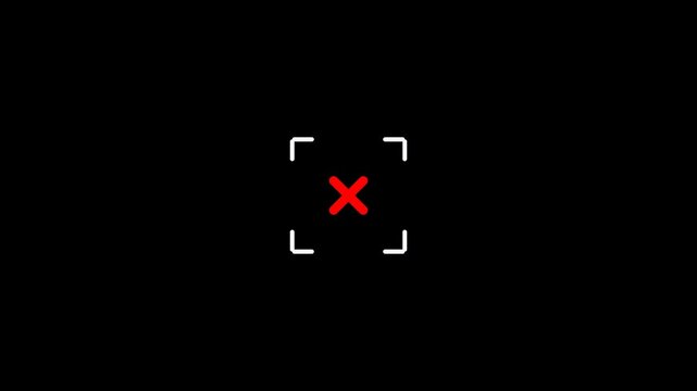 Camera Viewfinder Focus Target Framing Corner Brackets Red Error Rejection Crosshair Animation 6 Seconds Loop on Alpha Channel 4K