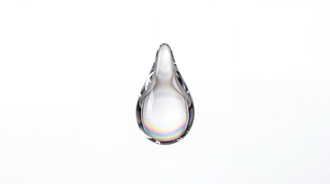 Single clear water drop with rainbow light reflection
