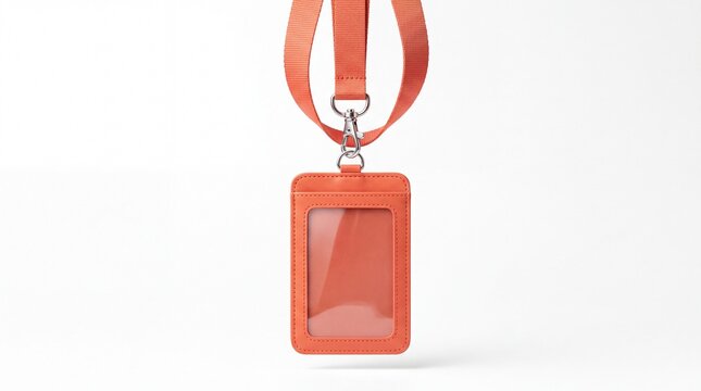 Orange id badge holder with neck lanyard