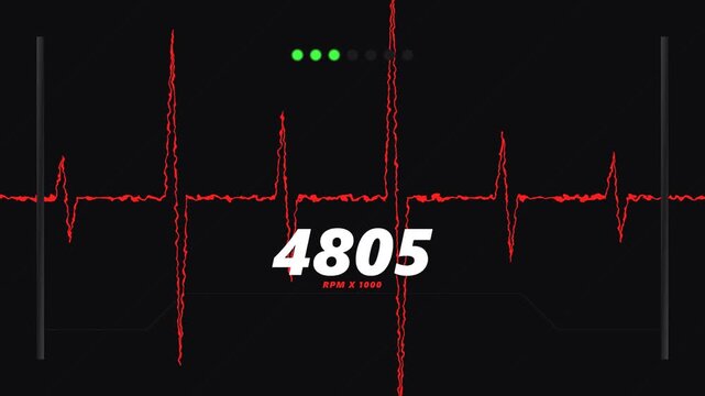 Abstract Digital Dashboard with High RPM Measurement and Red Waveform Interface Performance Monitor