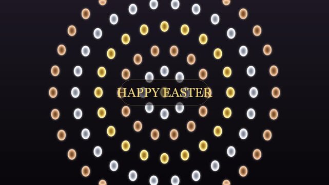 looping 3d animation of gold silver bronze eggs in concentric waves, motion background for easter greetings
