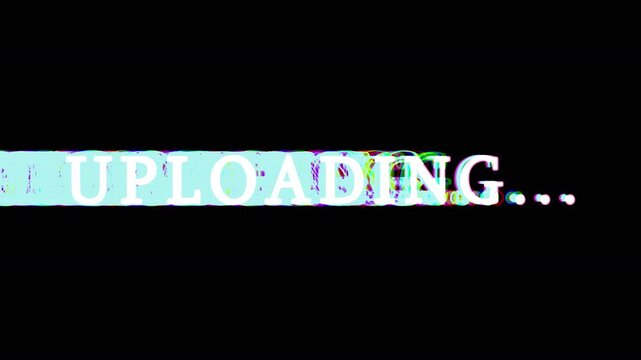 Animated loading bars progress through upload stages with subtle color shifts and pixelation on black background