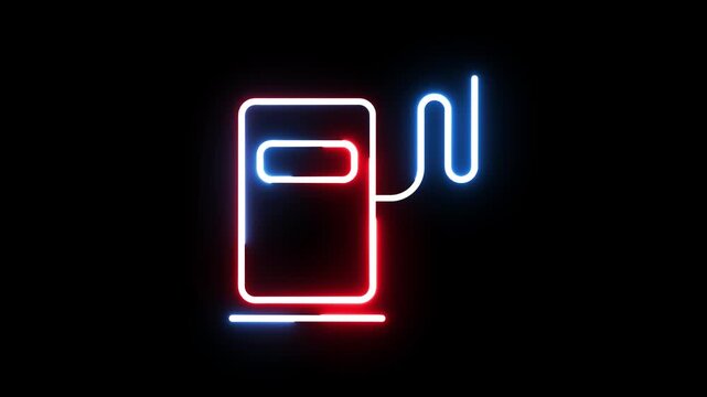Gas station neon icon glowing on black background for fuel transport and energy concept.