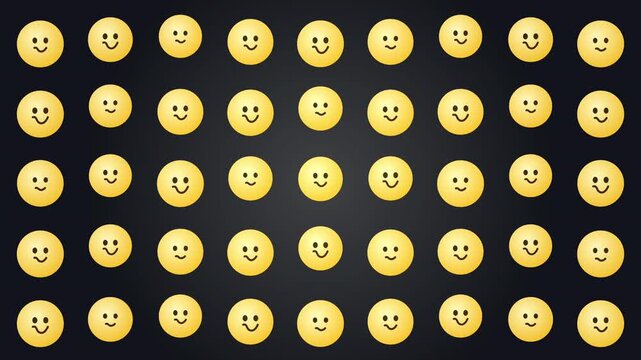 Yellow spheres with different facial expressions move in a hypnotic concentric wave pattern, abstract motion graphic loop