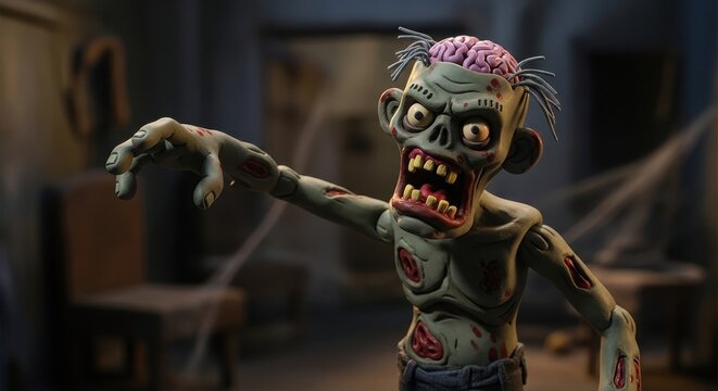 Detailed Zombie Figure in Dark Room Setting.