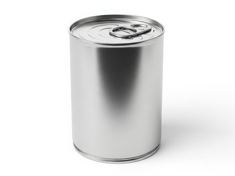 A single empty silver metal food can with a pull tab