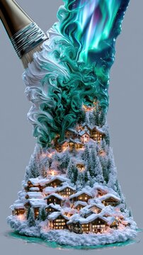 Magical Alpine Village Under the Aurora Borealis