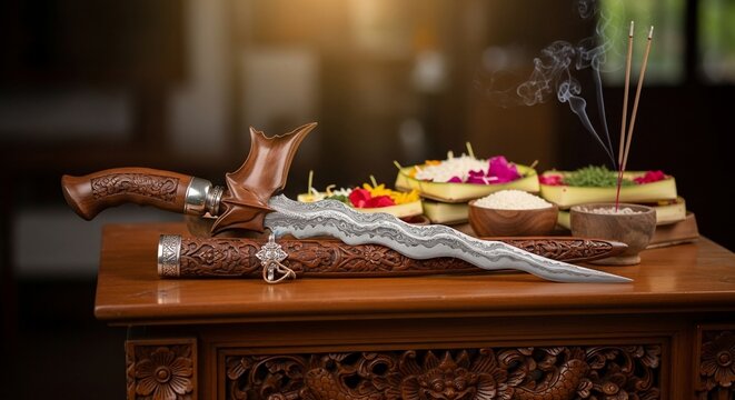 Traditional indonesian kris dagger offering