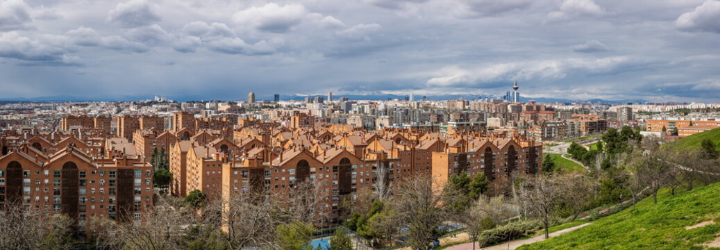 Madrid skyline from Cerro del Tio Pio Park, Madrid, Spain